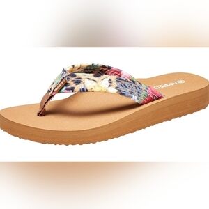 Ampeo Womens Comfy Yellow Leopard Flip Flop Thong Sandals Arch Support Cushioned